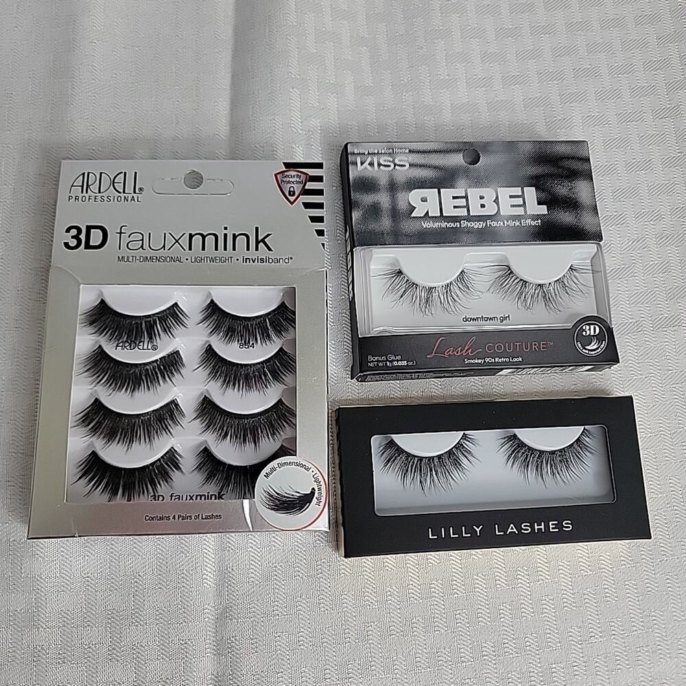 Bundle Lot of 3 Faux Mink Lashes by LILLY ARDELL KISS NEW Assorted